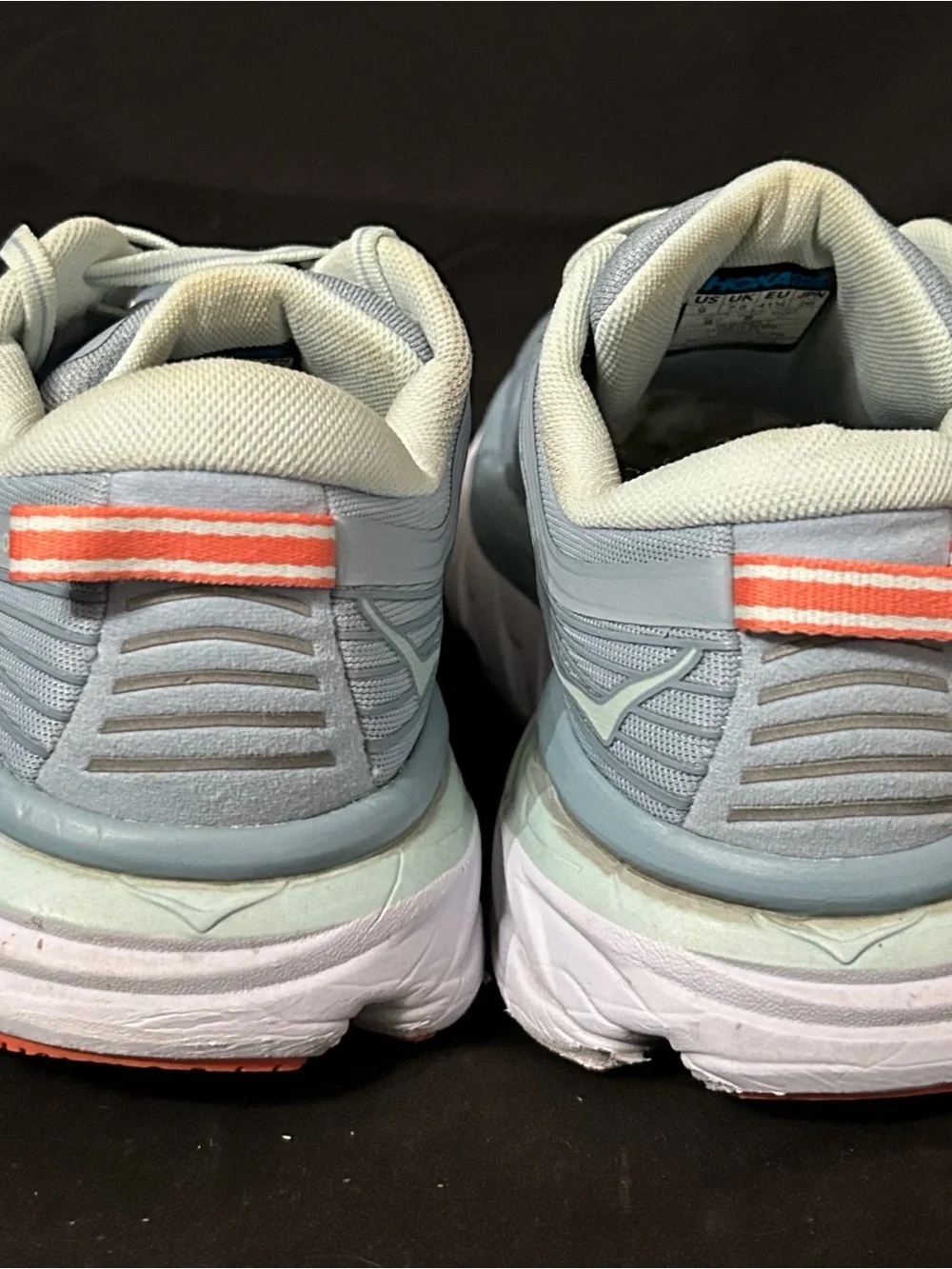 Hoka One One Bondi 7 Blue Grey Orange Running Shoes Women's Size 9 1110519 BFBG